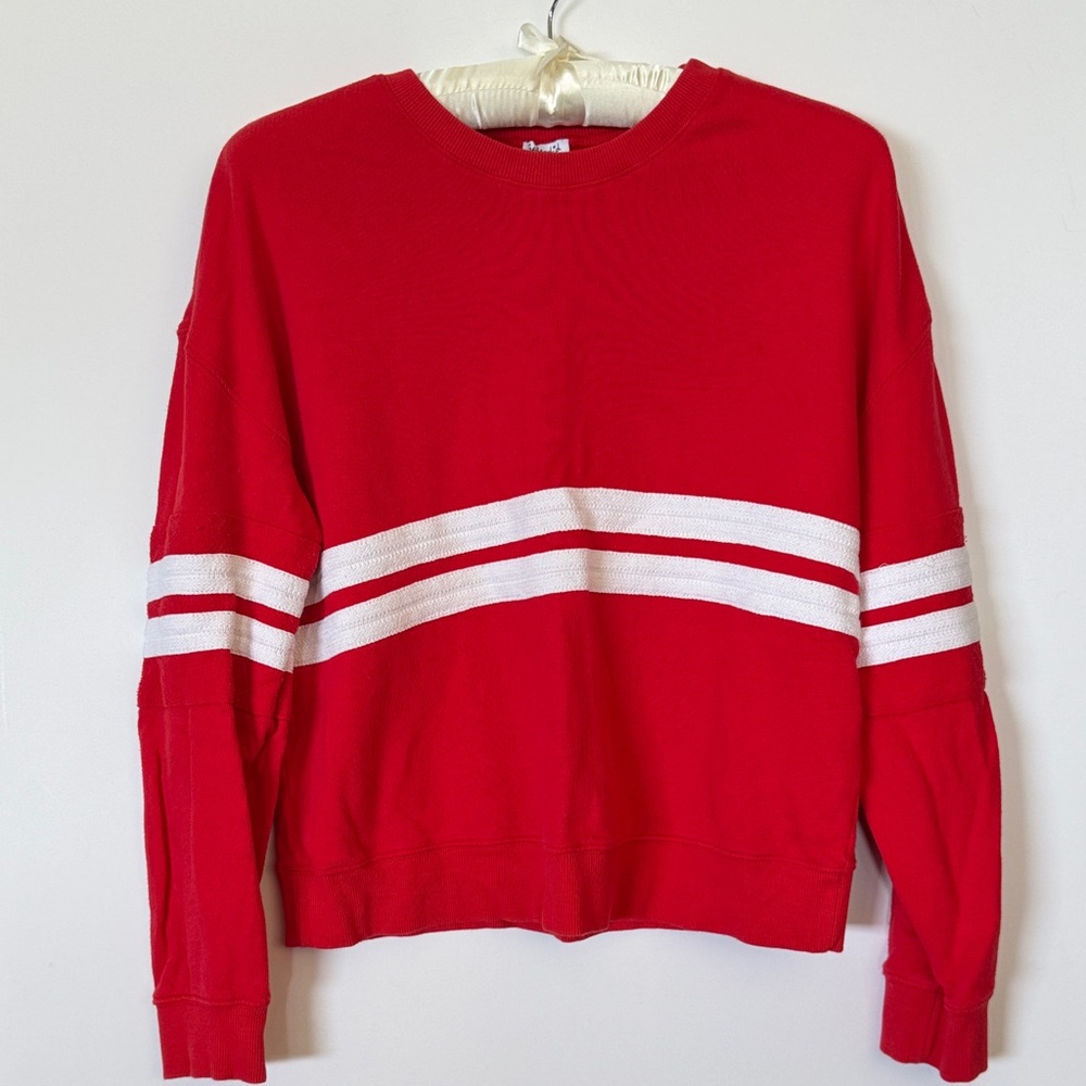 Splendid Women's Red Crewneck Sweater with White Stripes